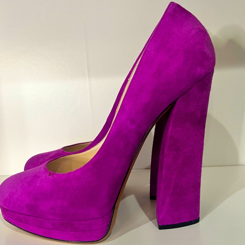 Never worn Casadei Purple Suede Chunky Heel